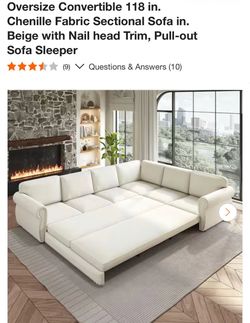 118 in. Beige Chenille Sectional Sofa Sleeper