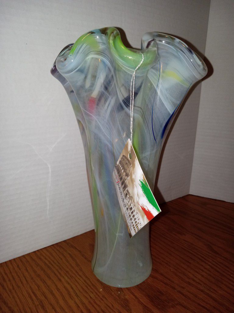 Beautiful Flawless Murano Multicolor Glass Vase 12.5 "Late 1990s Early 2000 Unused Best Price $60 Worth A Lot More 