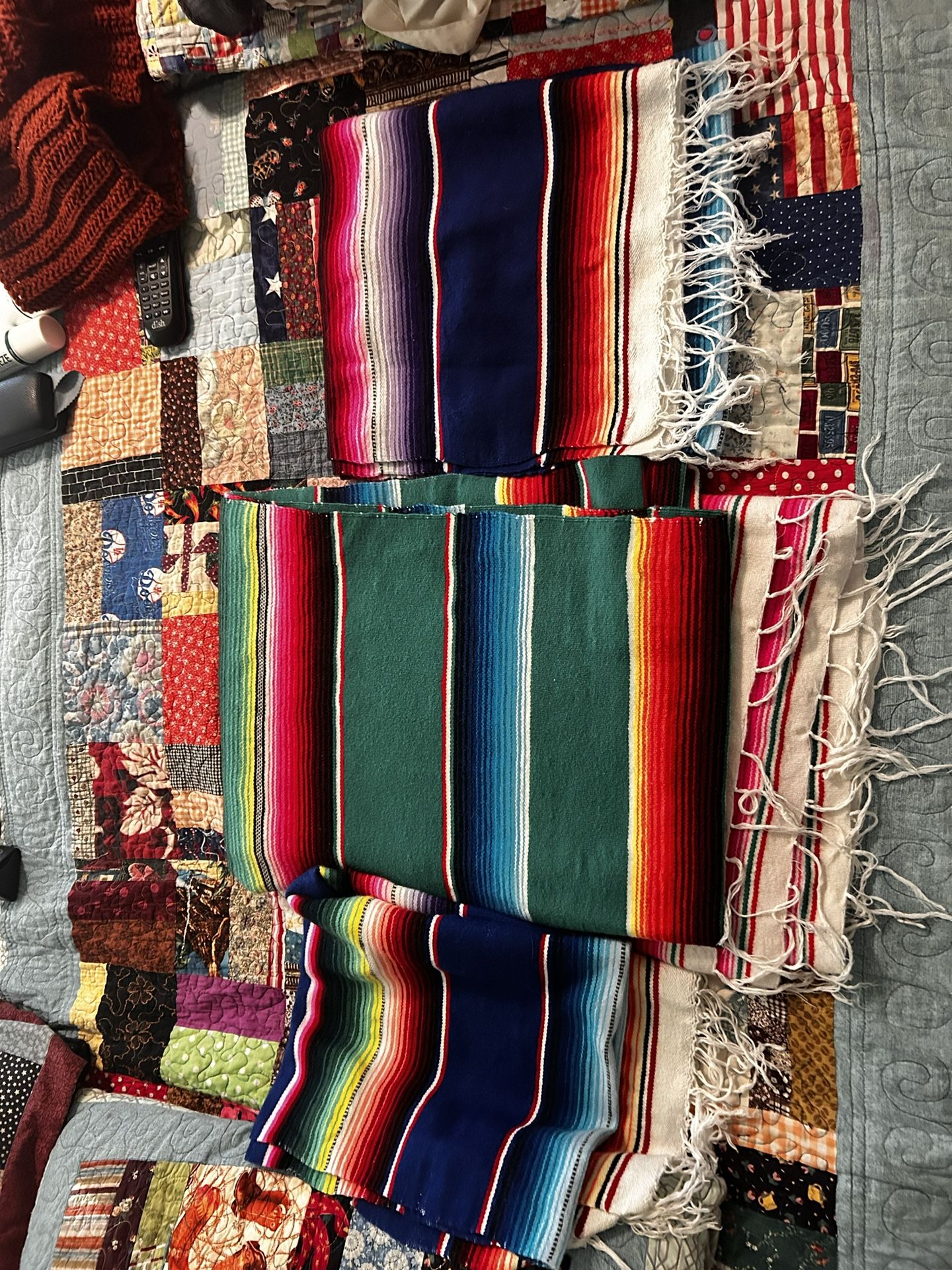 3 Mexican Blankets One Is Extra Large Approximately 80” X 56” & 2 Approx 54” X 24” not heavy duty live by Oak Hill high school