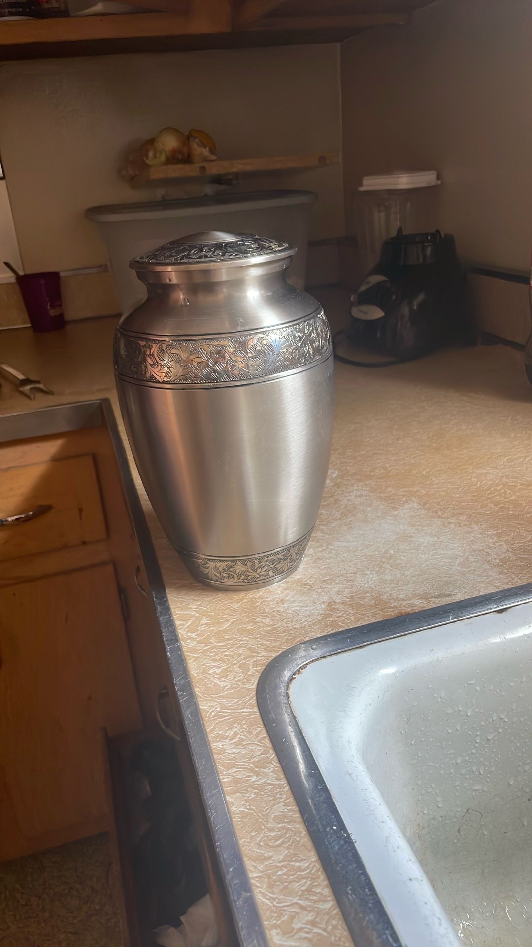 Classic Three Bands Pewter Cremation Urn for Ashes, Brass, Silver Urn, Adult Sized Cremation Urn, 9.75 Inches High