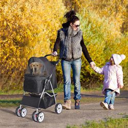 Pet Stroller for Cats/Dogs - 4 Wheels Foldable Carrier Strolling Cart
