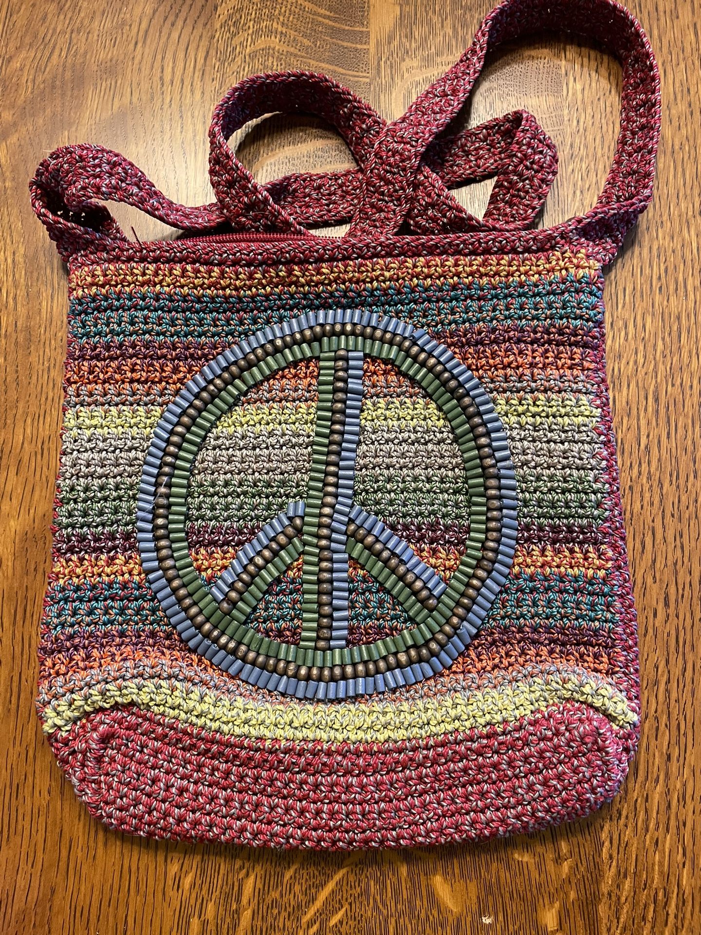 Knit Peace Sign Cross Body Bag