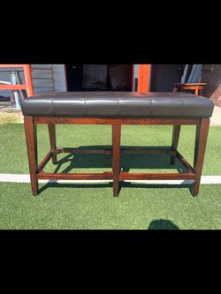 Tufted Leather Upholstered Bench with Wood Frame 24 inches height