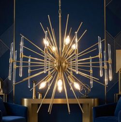 New 30”Wellmet Sputnik Chandelier,8-Light Crystal Modern Starburst Pendant Light Adjustable Dimmable