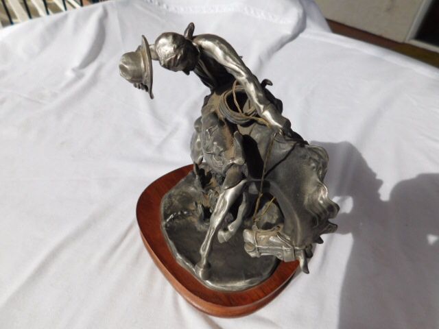 Pewter Statue Done From A Bronco Twister By Charles Russell