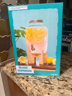 Glass Beverage Dispenser with Wood Stand ✨