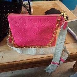 Louis Vuitton Lambskin Embossed Monogram Coussin In Pink