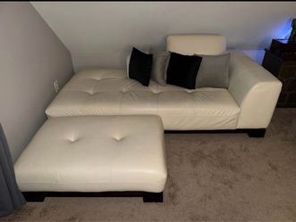 2 DeCoro Off-White/Cream Leather Sofas + 1 Matching Ottoman