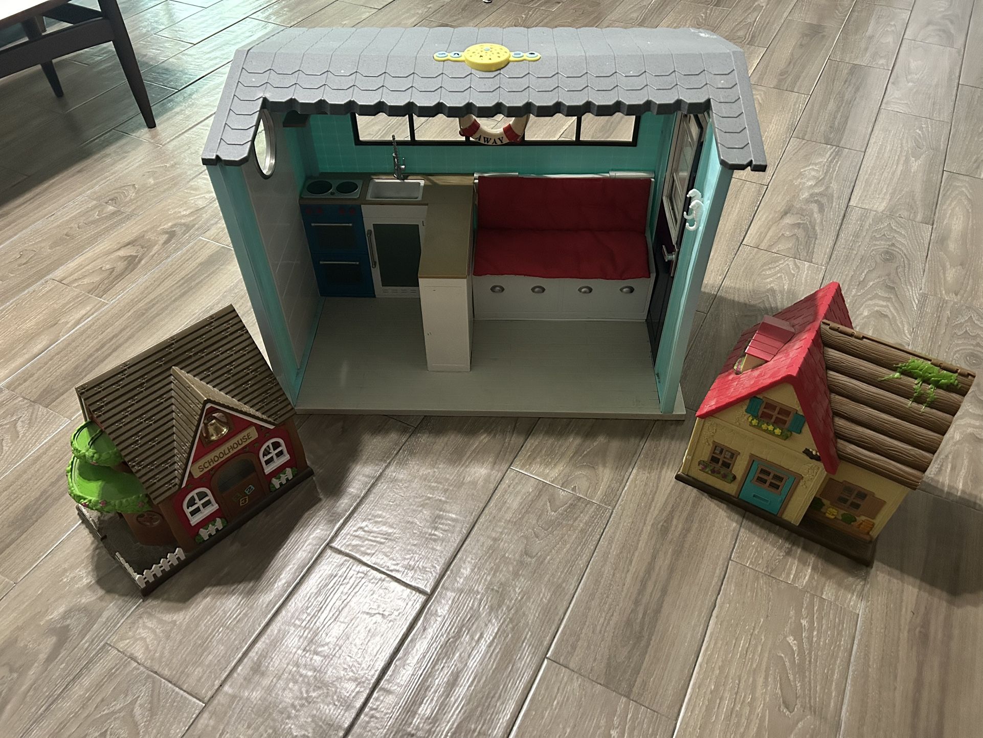 Doll Beach House, School House, log Cabin $10 For All. 