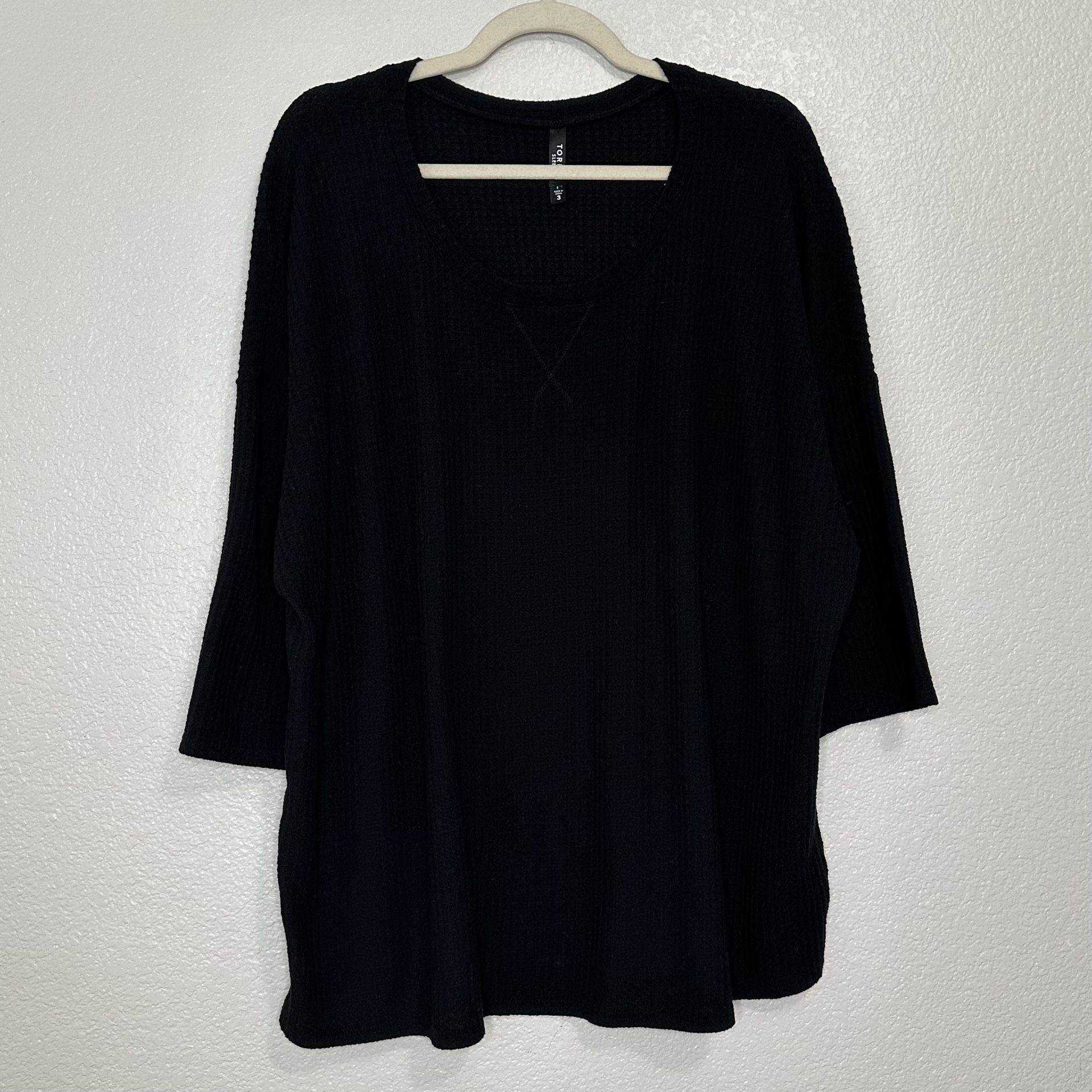 Torrid Sleep Black Waffle Knit 3/4 Sleeves Top