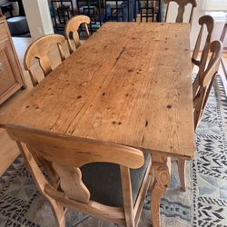 Rustic Pine Dining Table & 6 Upholstered Chairs