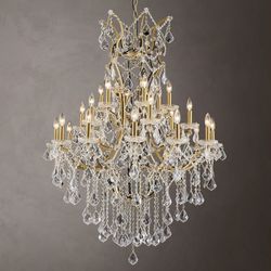 24 Lights Large Crystal Chandeliers for High Ceilings Brass Maria Theresa Chandelier Modern Chandelier Light Fixture for Foyer Living Room Hallway Ent
