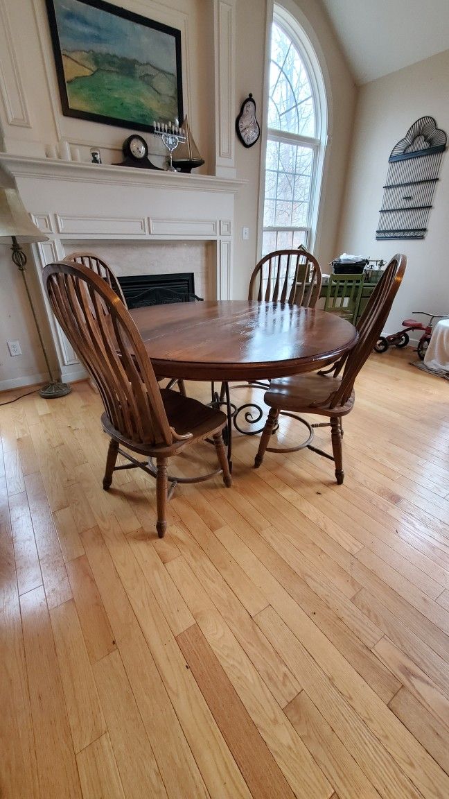 Table With Four Matching Chairs Made Of OAK