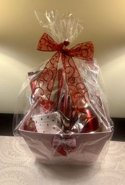 Valentine’s Gift Basket. Mini Red Tea Kettle Gift Set.