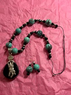 Vintage Sterling Silver Turquoise Onyx Set