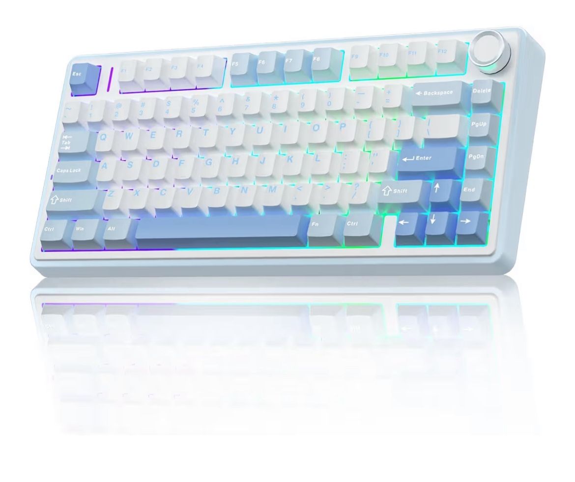 AULA F75 75% Wireless Mechanical Keyboard, Hot Swappable Creamy Keyboard, Pre-lubed Greywood Switch