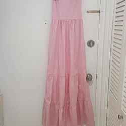 Pink Linen Maxi Dress with Side Pockets