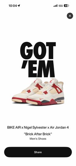 BIKE AIR × Nigel Sylvester × Air Jordan 4 "Brick After Brick" size 12 new $360 obo