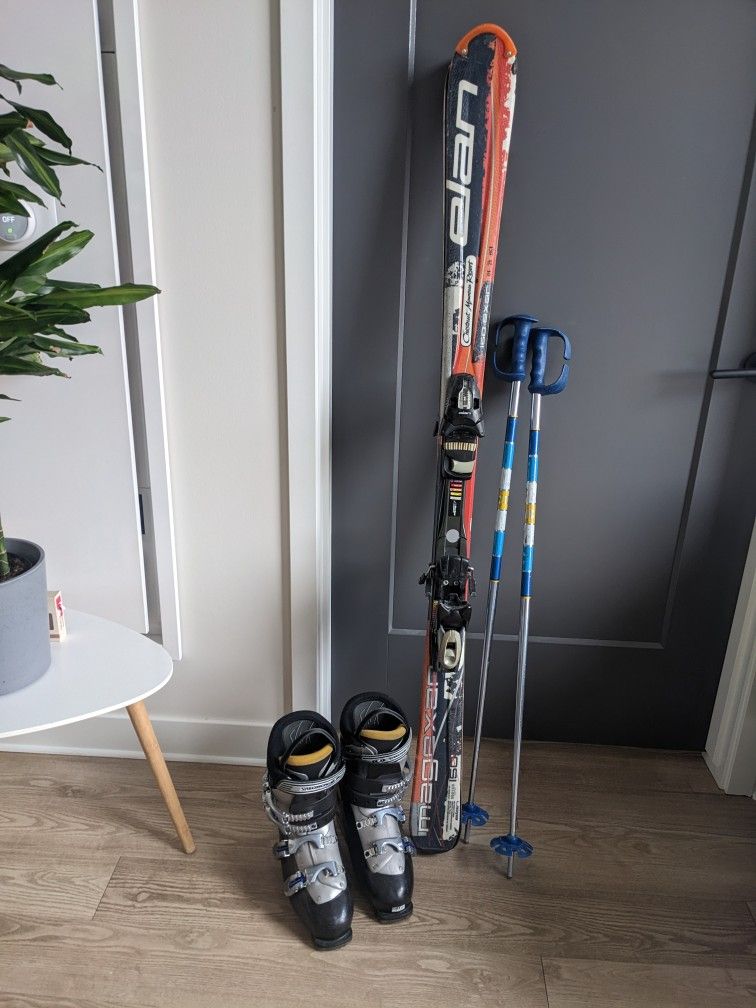 Youth/Beginner Ski Package - Elan 150 Skis, 42 Inch Poles, 27.5 Boots