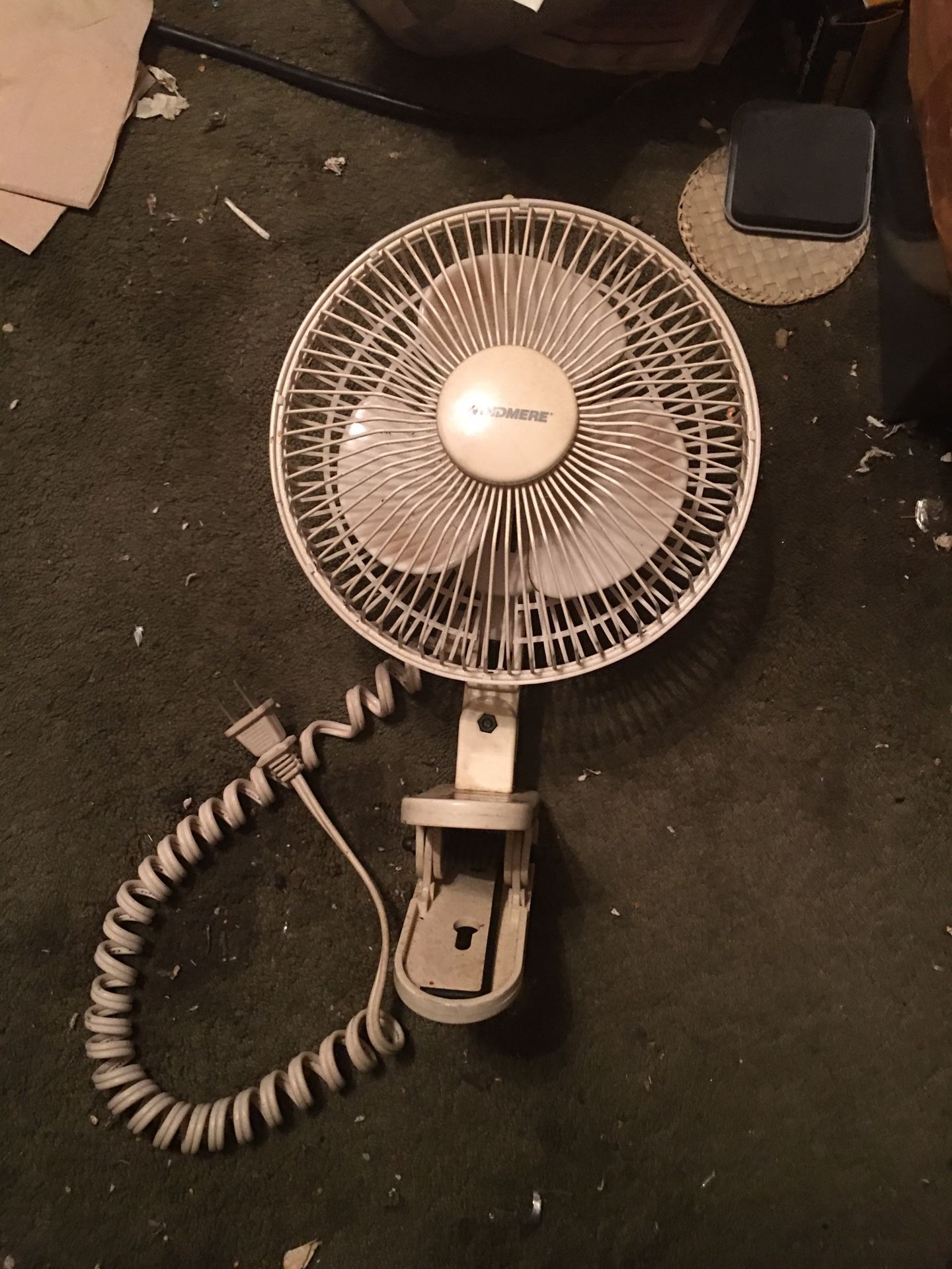 A WINDMERE 6” INCH CLAMP ON ELECTRIC FAN 2-SPEED USED IN GOOD CONDITION $25.00