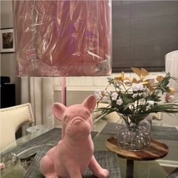 Pink Suede Frenchie French Bulldog Lamp Decor Dog Puppy Velvet Shade