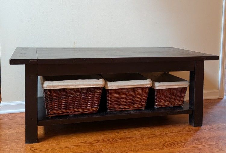 Wooden Coffee Table With Basket Set