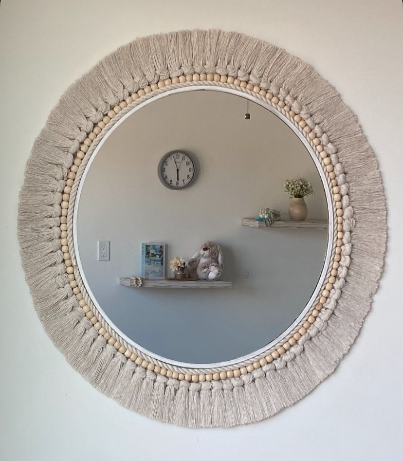 Handcrafted Boho Macrame Mirror – Large 27.5” Wall Decor