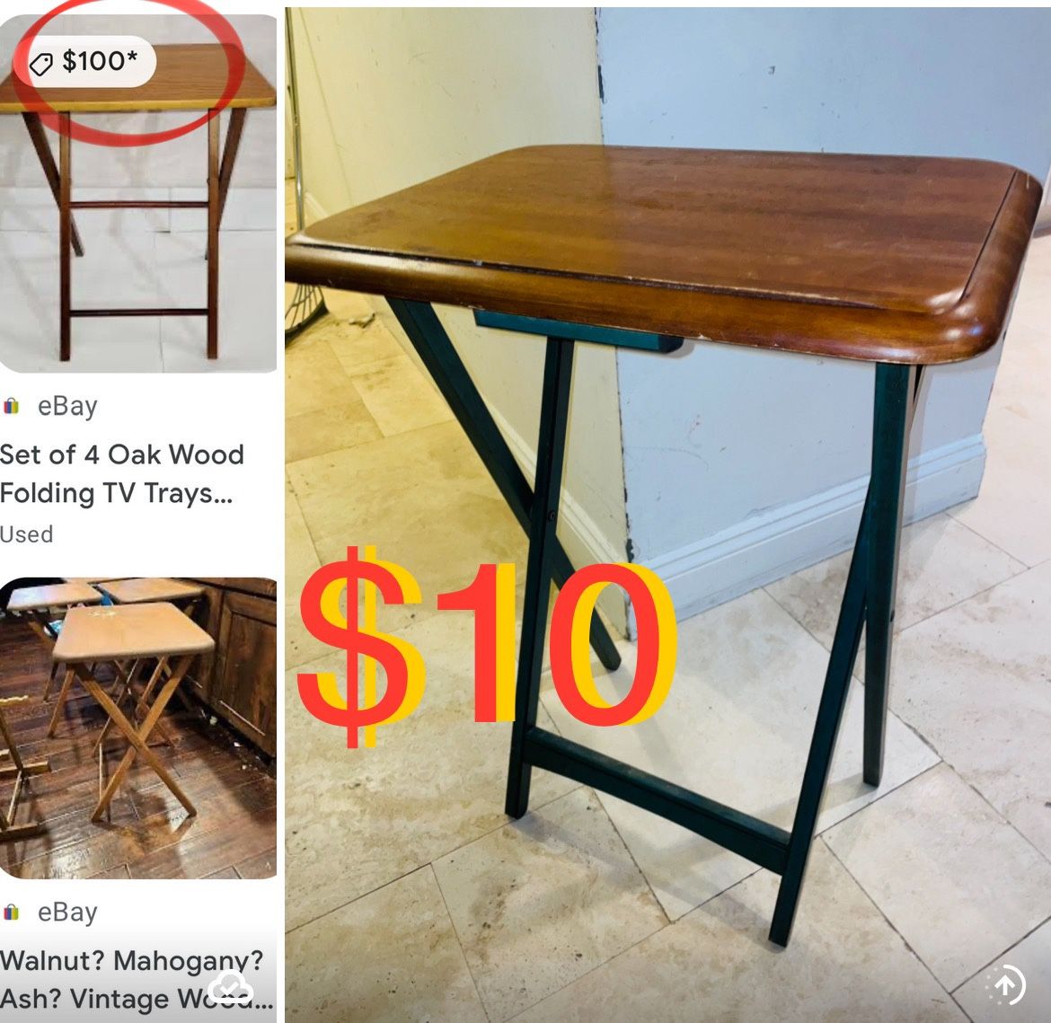 $10 Vintage Folding side Tv dinner/Snack table perfect for kids/Art crafts etc 4 available