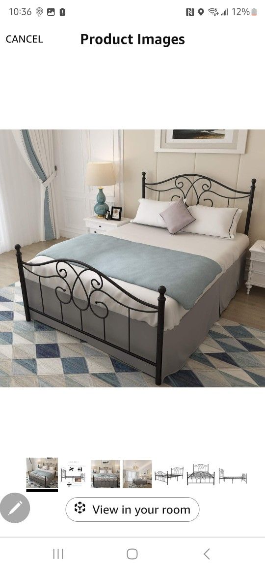 YALAXON Vintage Sturdy Full Size Metal Bed Frame With Headboard And Footboard Basic Bed Frame No Box Spring Needed (Full,Black)
