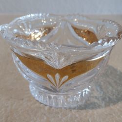 Candy Dish Bowl with Scalloped Low Pedestal Clear Glass with Gold Accents