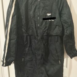 Speedo Fleece Lined Parka Jacket Black W/ White Stripes - Warm Up Robe SMALL/CH