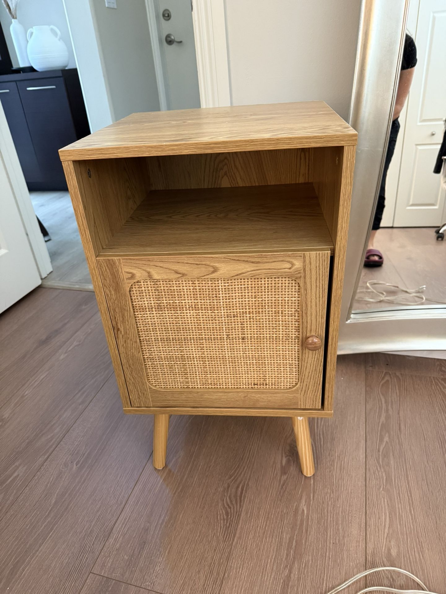 Rattan And Wood End Table Night Stand