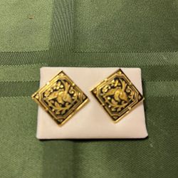 Vintage Spanish Damascene Pendant And Ear Rings