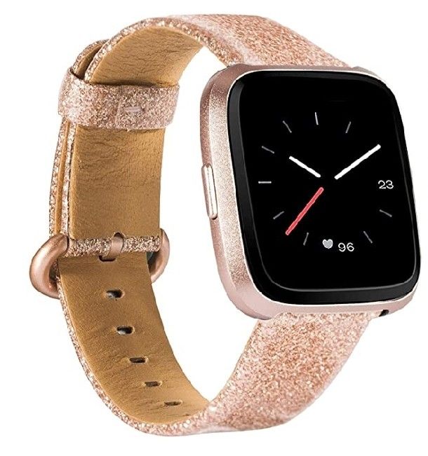 Bling Wide Leather Band Compatible with Fitbit Versa/Versa Lite/Versa SE/Versa 2,Vintage