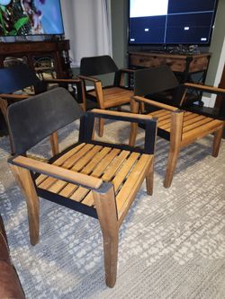Mid-Century Wood Slat Armchairs – Set of 4