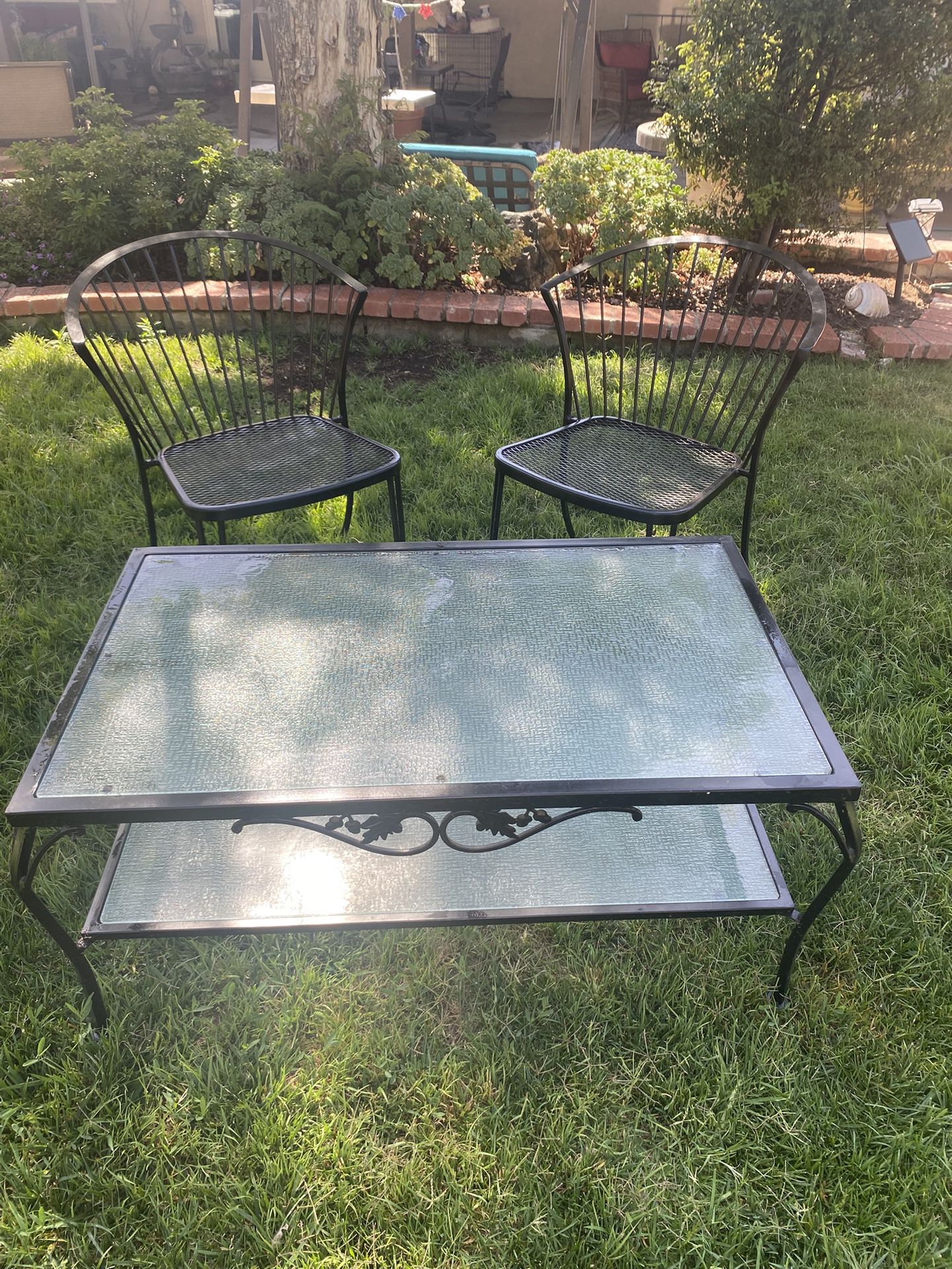 3pc Outdoor Patio 2 Chairs & Glass Table