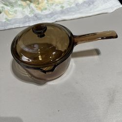 Vintage Corning Ware 1.5L Amber Glass Pot with Lid 