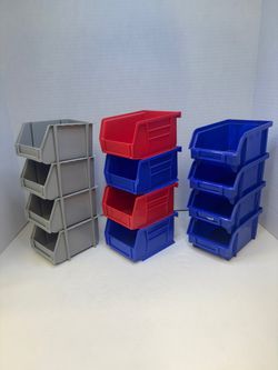 Akro Bins - Red/Blue/Grey - Lot of 36