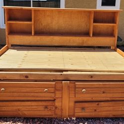 Wooden Bed Frame With 4 Drawers, Book Shelves And Storage Underneath