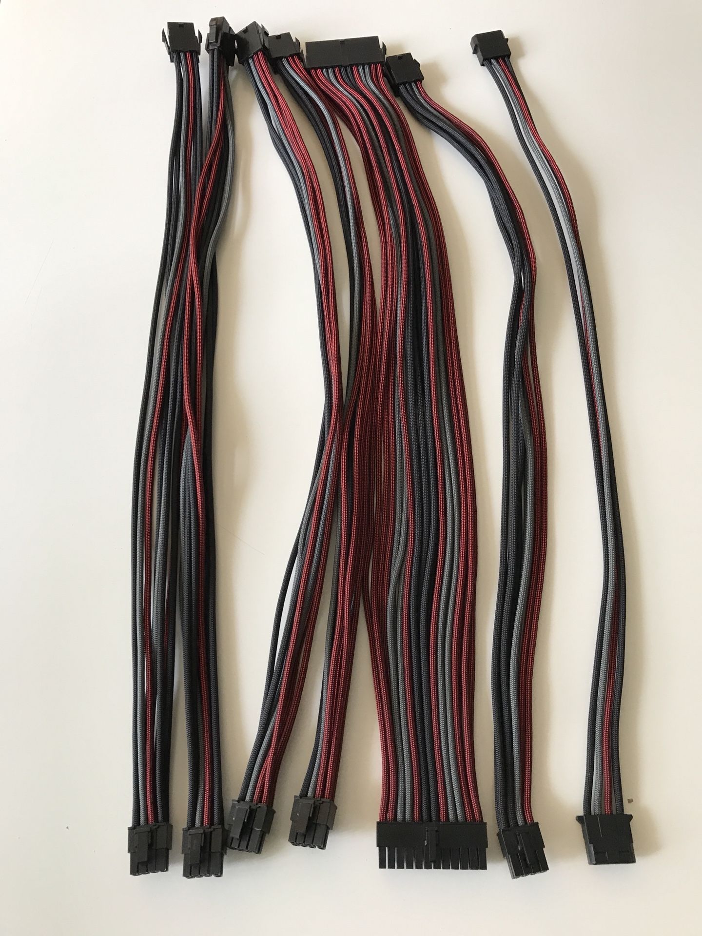 Custom Sleeved PC PSU Paracord Extension Cables - Red, Charcoal Grey, Black