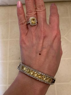 Yellow crystals bangle and ring set