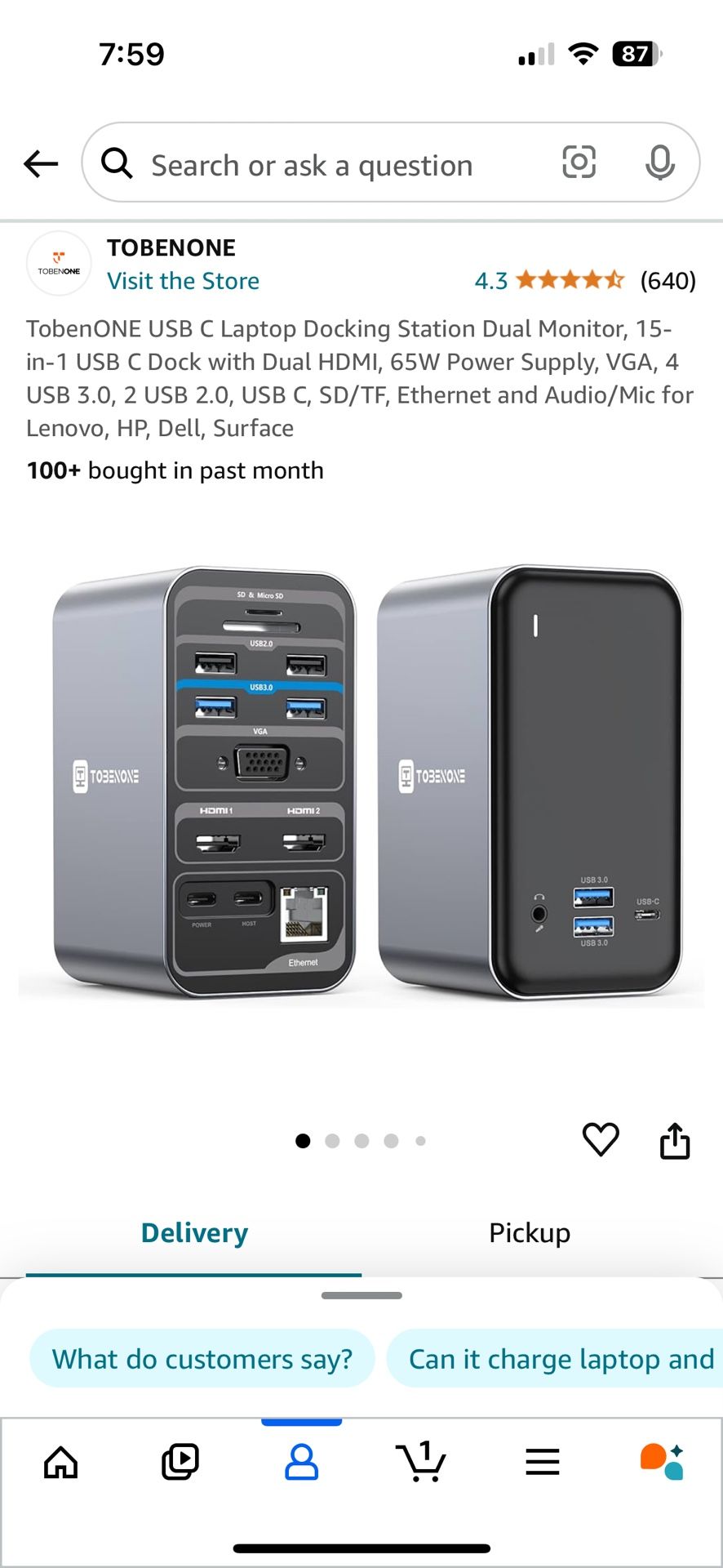 TobenONE USB C Laptop Docking Station, Dual Monitor, 15in1 Dock