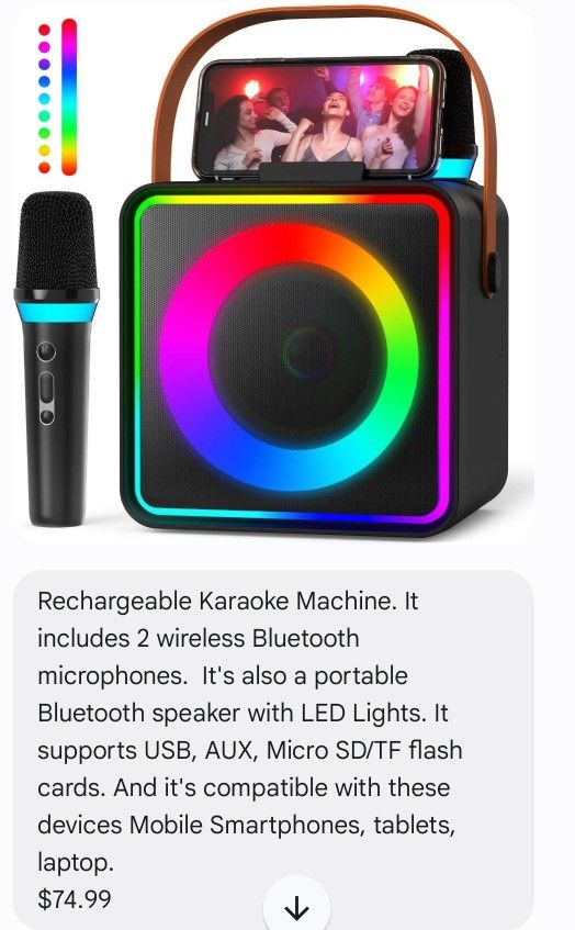 Karaoke Machine Rechargeable With 2 Mics