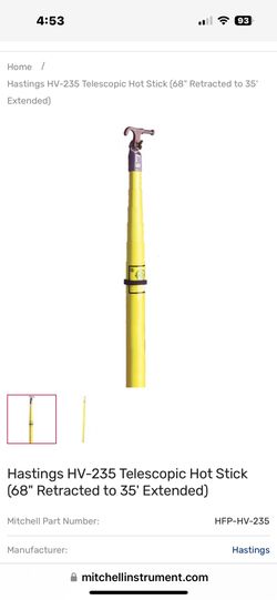 Hastings HV-235 Telescopic Hot Stick (68" Retracted to 35' Extended