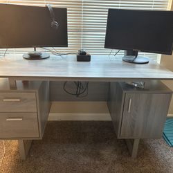 Modern Office Desk With Storage, Gray