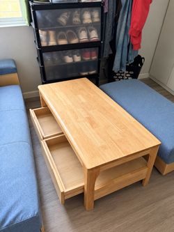 Wood Coffee Table with Storage Drawers