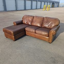 Full Grain Leather Sofa With Chaise 