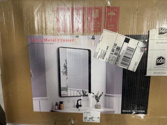 Brand New 16" x 24" Black Metal Framed Bathroom Vanity Mirror