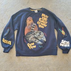 🔥 Disney Star Wars Chewbacca Darth Vader Lightsaber Jedi May The Force Be With You 90s Style Sweatshirt Womens Large Disneyland MAY The 4th Fourth