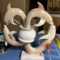 Stone Sculpture Dolphins M.Gaiti Signed 